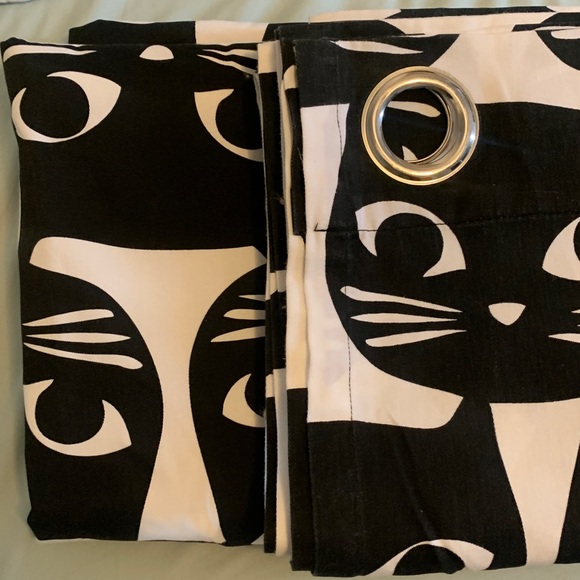 IKEA “MATTRAM” Niina Aalto CAT Curtain Panels Set of 2 White/BLACK CAT Faces - Picture 8 of 8